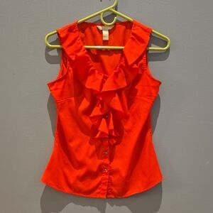 Red Ruffled Sleeveless Top